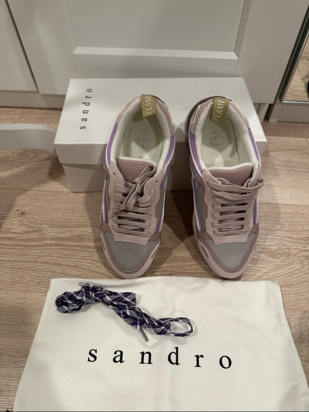 Sandro Women's Lavender and Blush Leather-Trim Sneakers - Picture 2 of 6